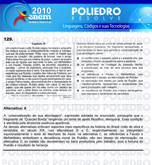 Questão 129 - Domingo (Prova rosa) - ENEM 2010