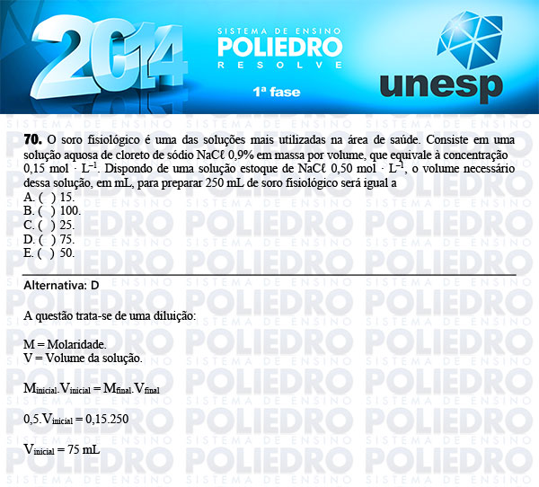 Questão 70 - 1ª Fase - UNESP 2014