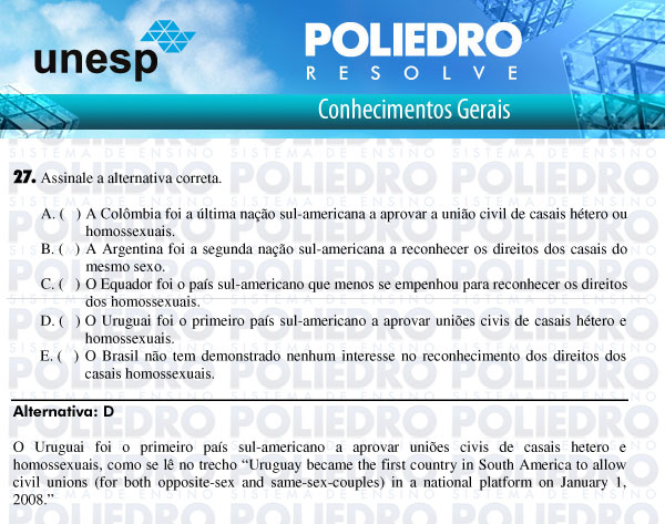 Questão 27 - 1ª Fase - UNESP 2011