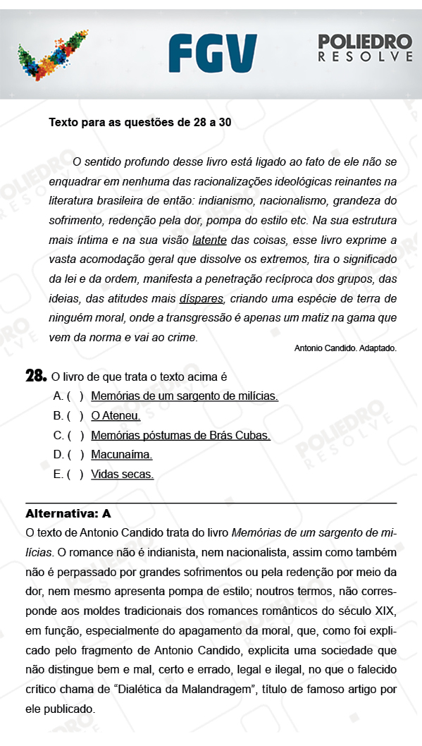 Questão 28 - Objetivas - FGV 2018