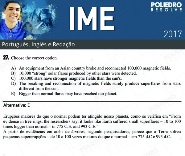 Questão 27 - Português e Inglês - IME 2017