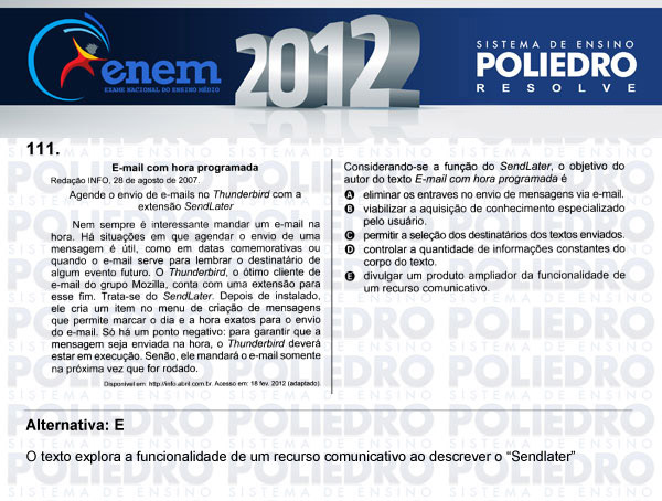 Questão 111 - Domingo (Prova rosa) - ENEM 2012