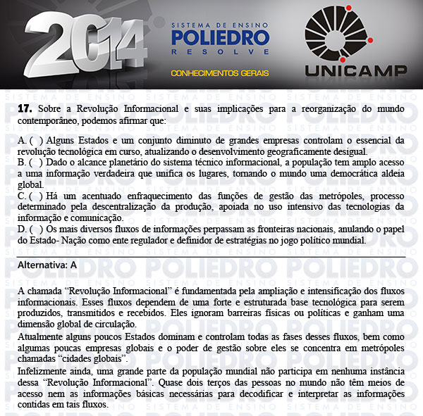 Questão 17 - 1ª Fase - UNICAMP 2014