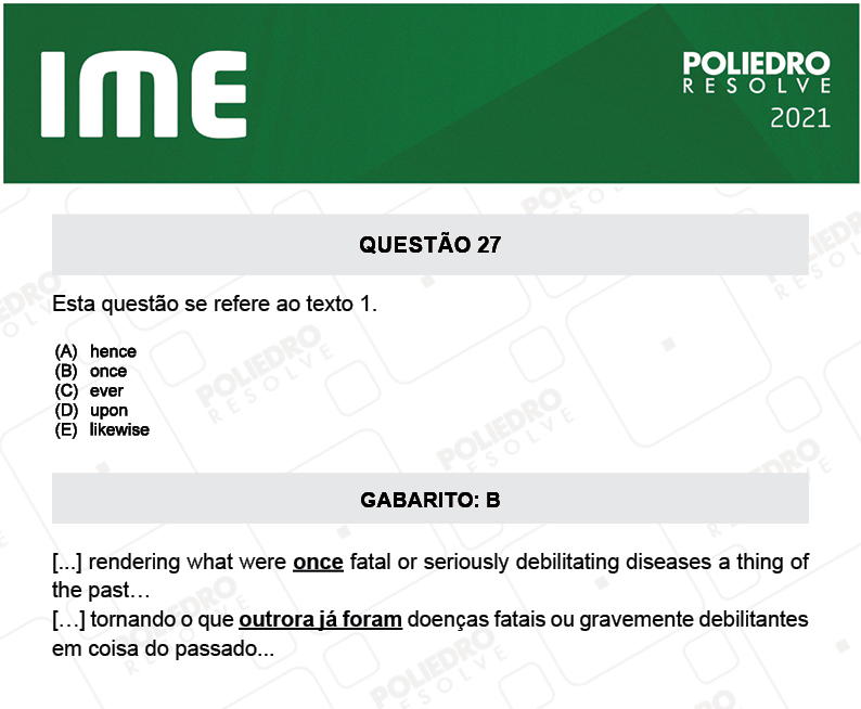 Questão 27 - 2ª Fase - Português/Inglês - IME 2021