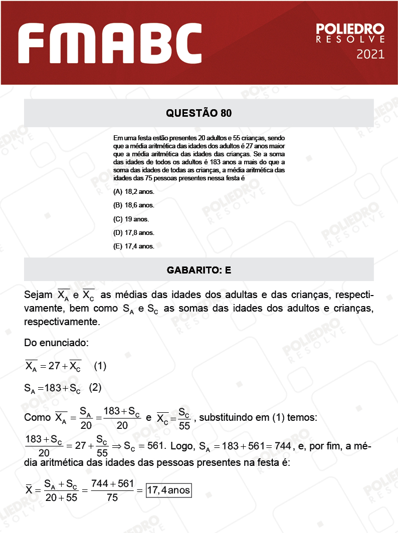 Questão 80 - Fase única - FMABC 2021