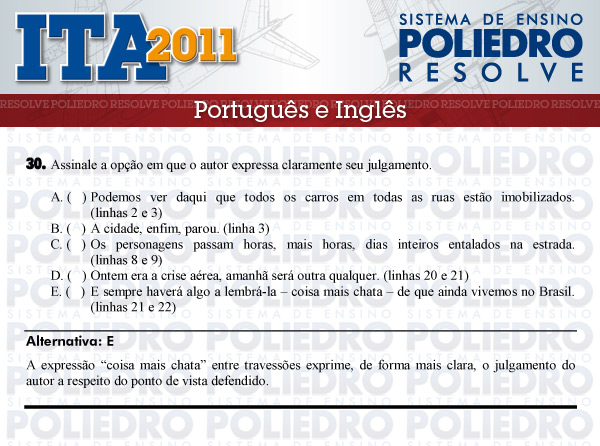 Questão 30 - Português e Inglês - ITA 2011