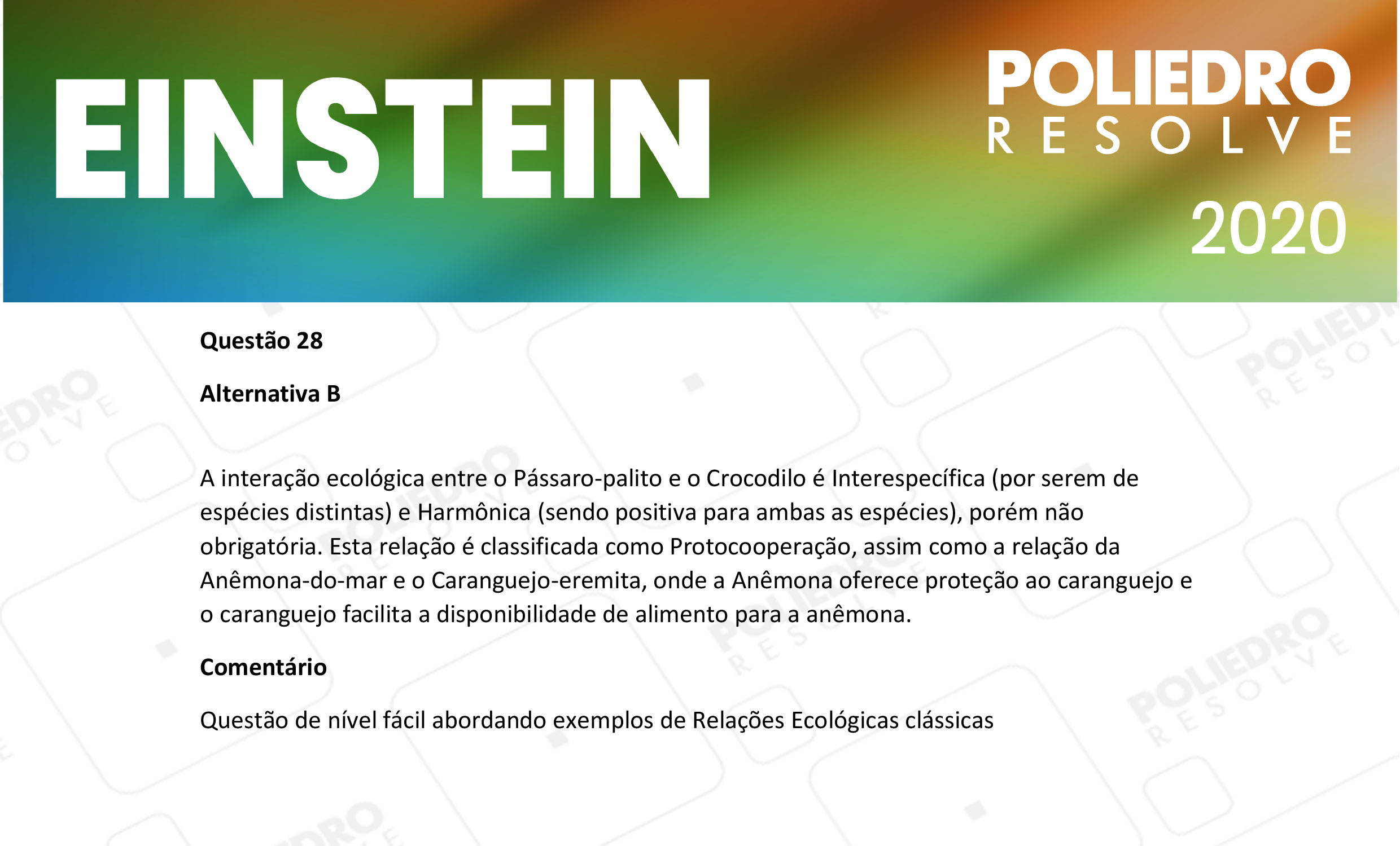 Questão 28 - Fase única - EINSTEIN 2020