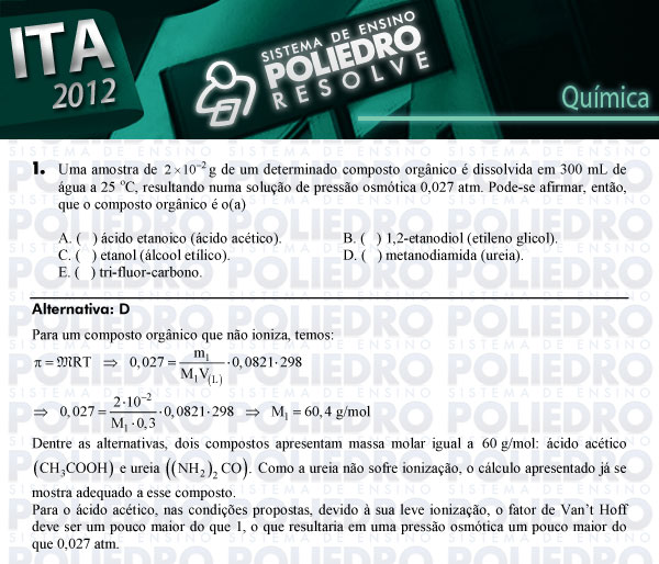 Questão 1 - Química - ITA 2012