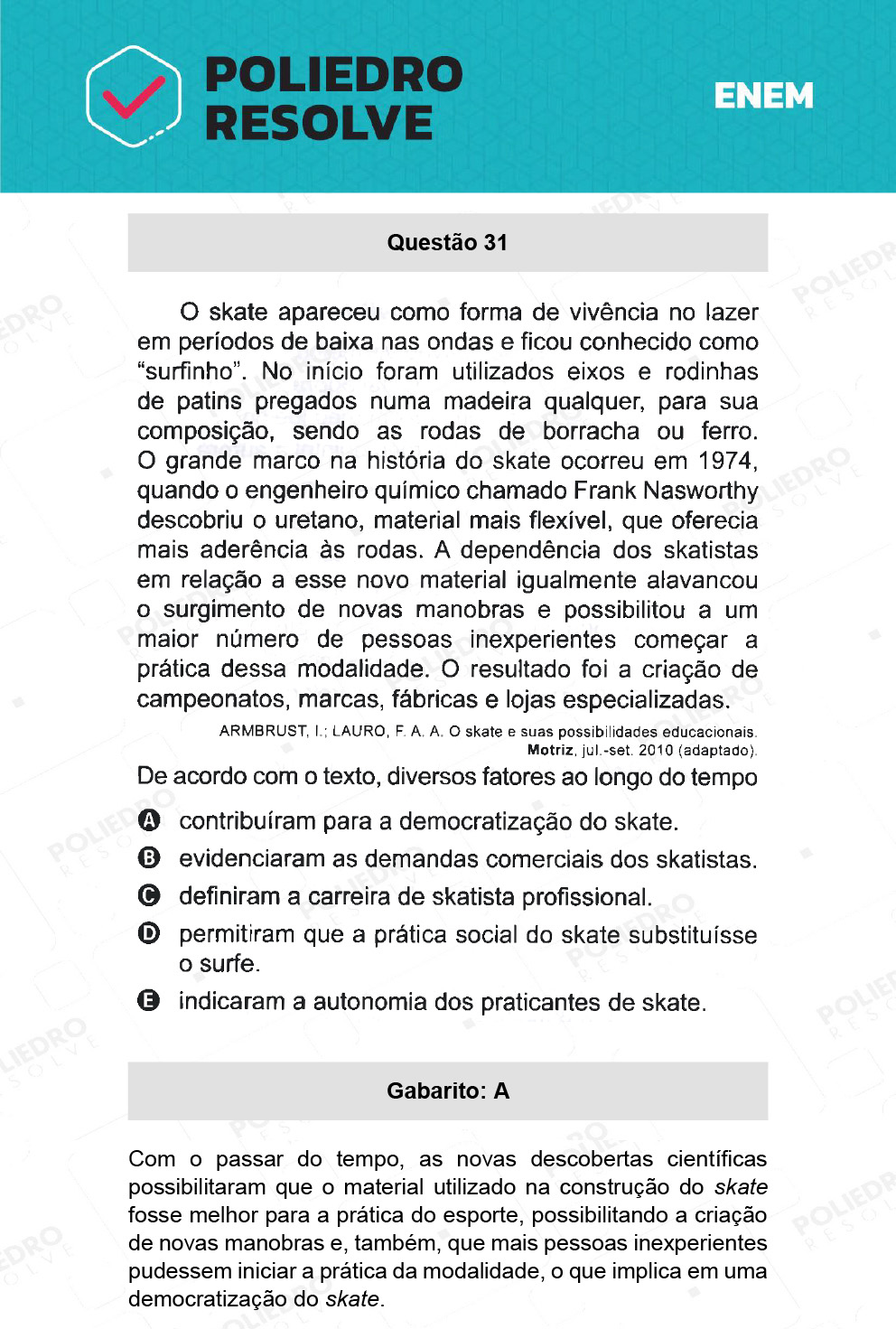 Questão 31 - 1º Dia - Prova Azul - ENEM 2021