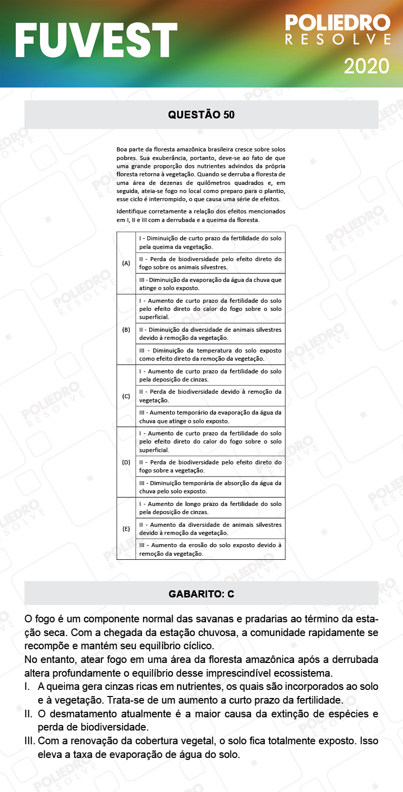 Questão 50 - 1ª Fase - Prova V - FUVEST 2020