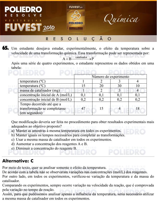 Questão 65 - 1ª Fase - FUVEST 2010