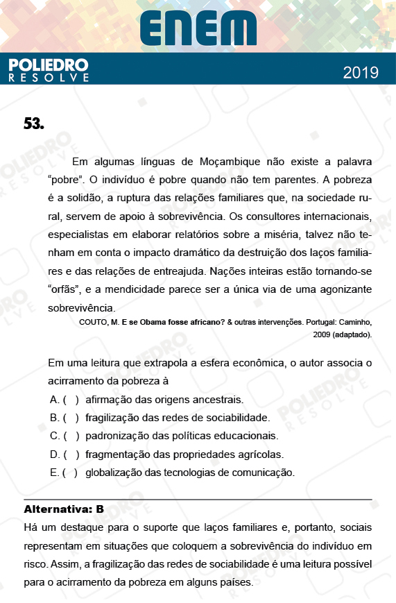 Questão 53 - 1º Dia - Prova AMARELA - ENEM 2018