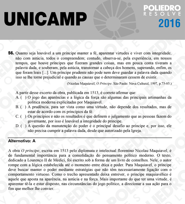 Questão 56 - 1ª Fase - UNICAMP 2016