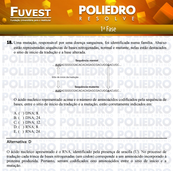 Questão 18 - 1ª Fase - FUVEST 2012