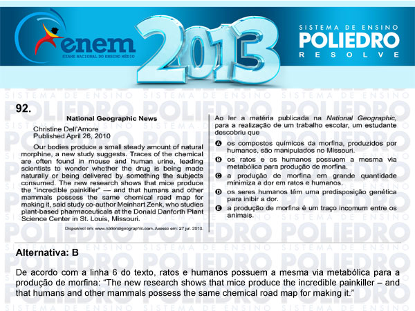 Questão 92 - Domingo (Prova Cinza) - ENEM 2013
