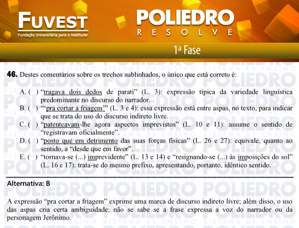 Questão 46 - 1ª Fase - FUVEST 2012
