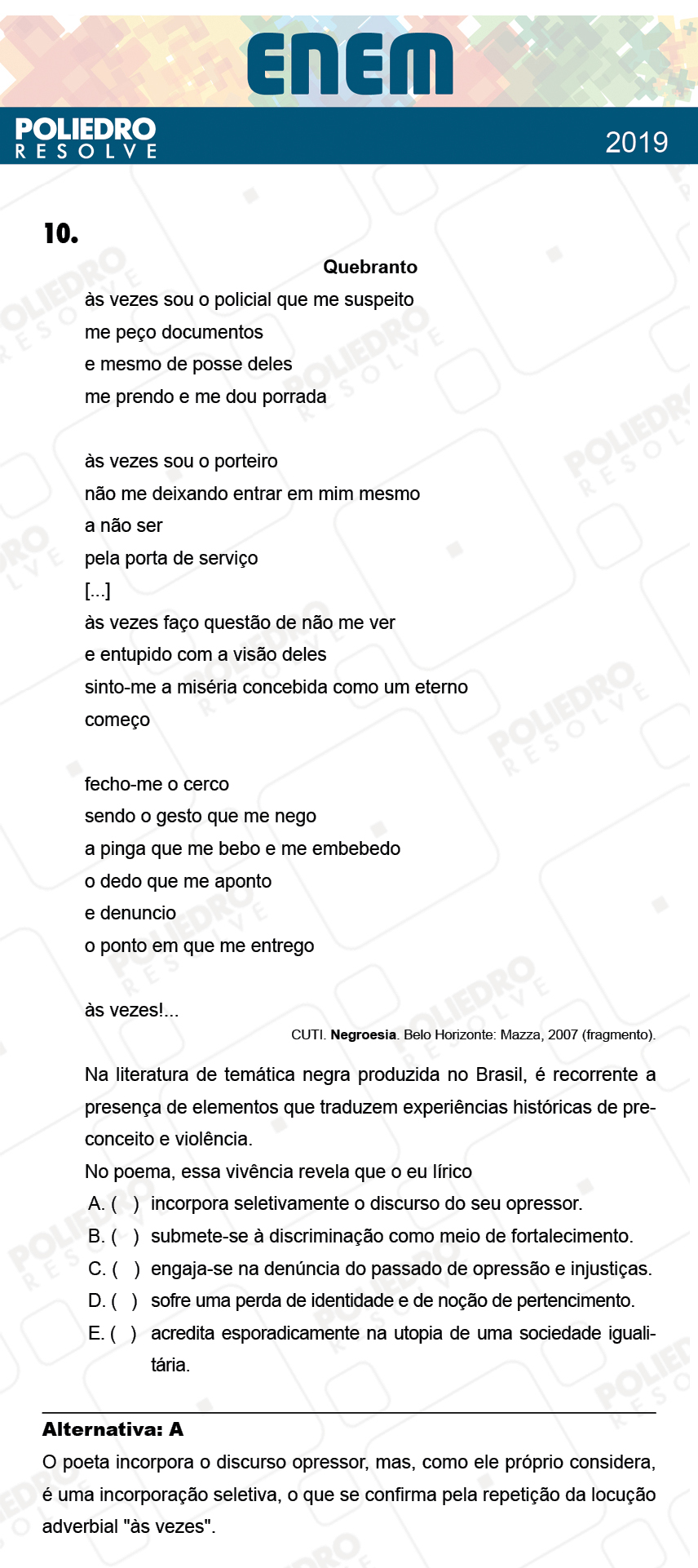 Questão 10 - 1º Dia - Prova AZUL - ENEM 2018