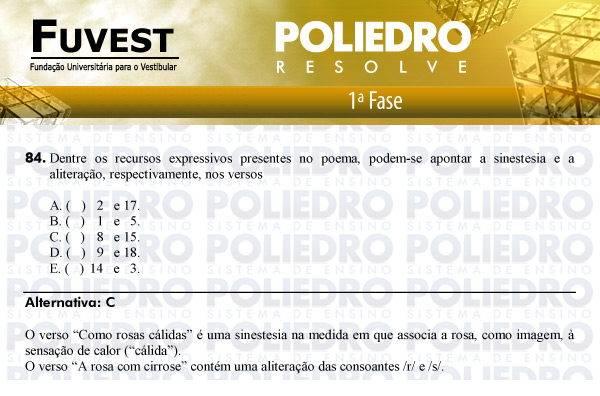 Questão 84 - 1ª Fase - FUVEST 2011