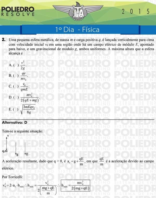 Questão 2 - Física - ITA 2015