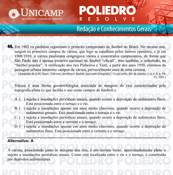 Questão 44 - 1ª Fase Versão Q-Z - UNICAMP 2011