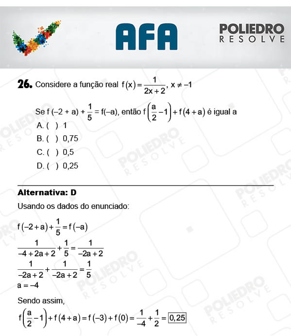 Questão 26 - Prova Modelo A - AFA 2018