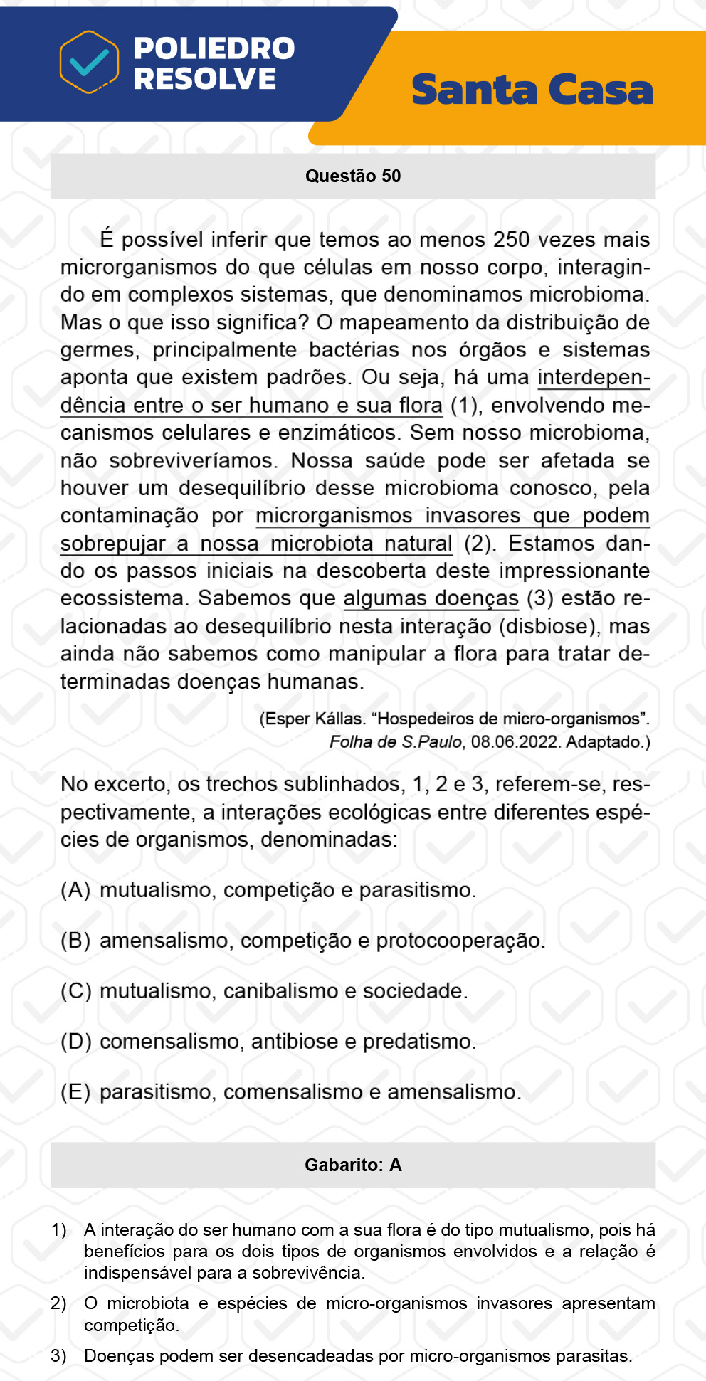 Questão 50 - 1º Dia - SANTA CASA 2023