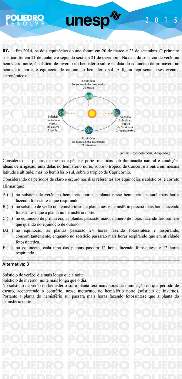 Questão 67 - 1ª Fase - UNESP 2015