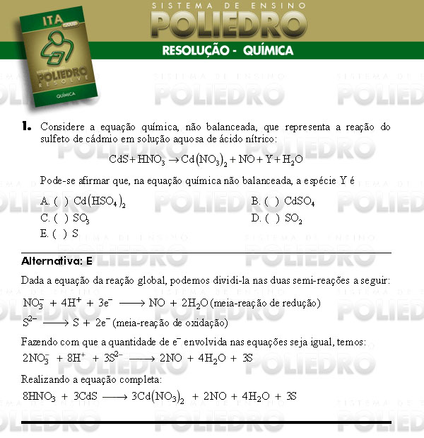 Questão 1 - Química - ITA 2008