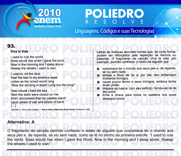 Questão 93 - Domingo (Prova rosa) - ENEM 2010
