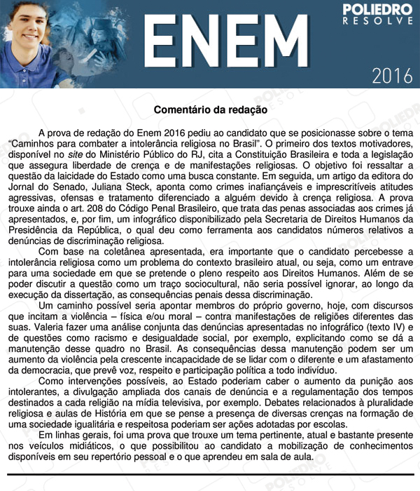 Redação - 2º dia (PROVA CINZA) - ENEM 2016