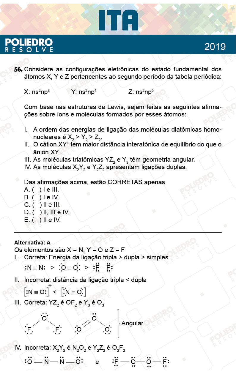 Questão 56 - 1ª Fase - FIS / POR / ING/ MAT / QUI - ITA 2019