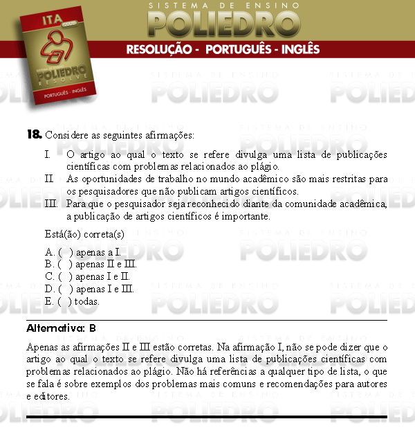 Questão 18 - Português e Inglês - ITA 2008