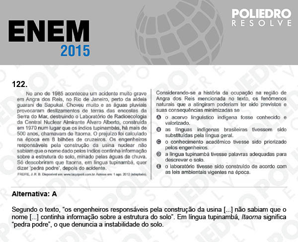 Questão 122 - Domingo (Prova Azul) - ENEM 2015