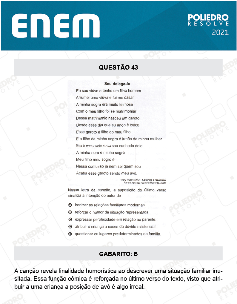 Questão 43 - 1º DIA - Prova Amarela - ENEM 2020