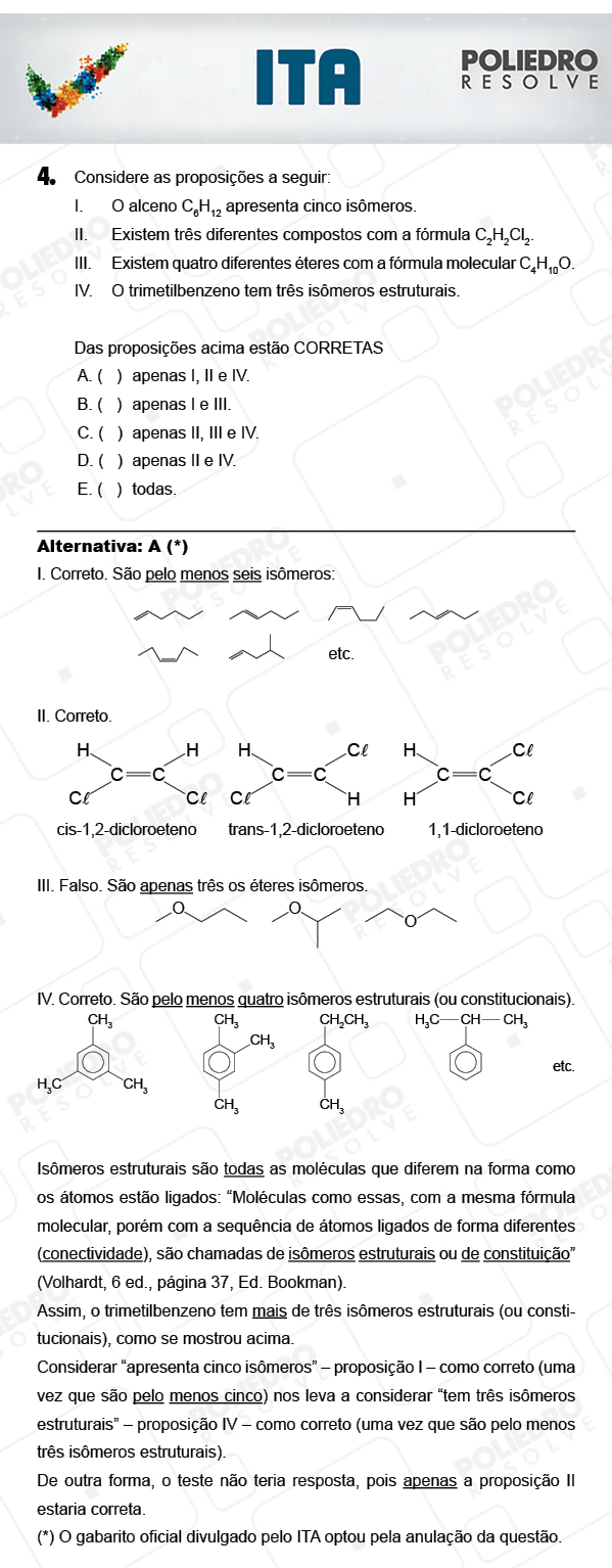 Questão 4 - Química - ITA 2018