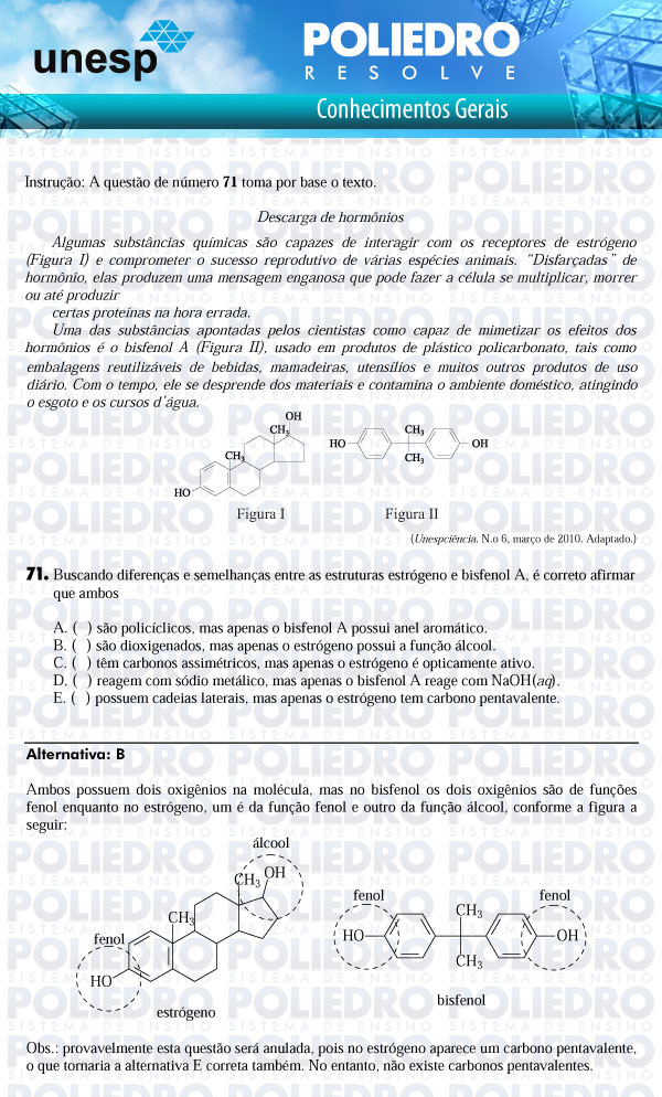 Questão 71 - 1ª Fase - UNESP 2011