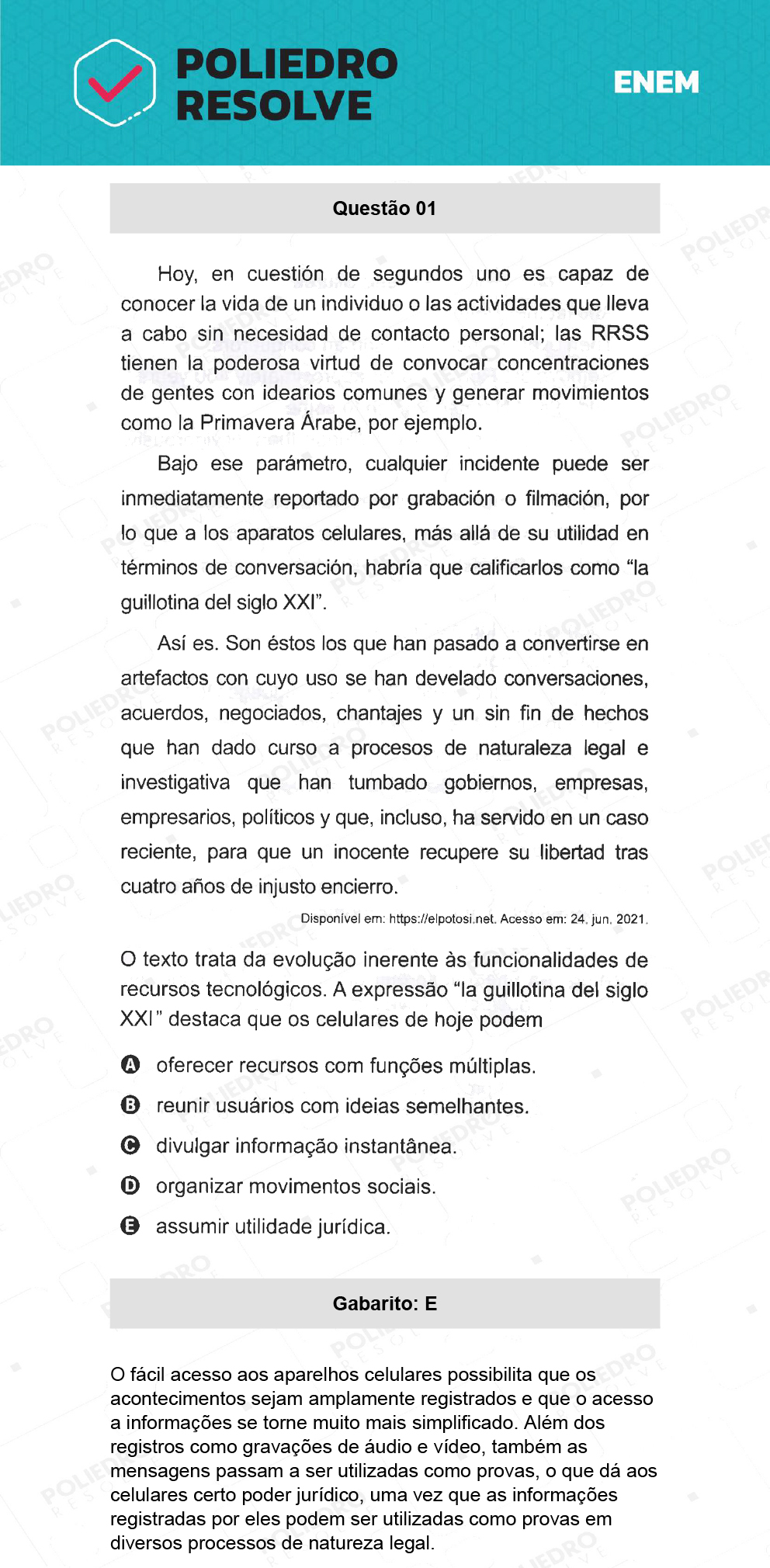 Questão 1 - 1º Dia - Prova Amarela - ENEM 2021