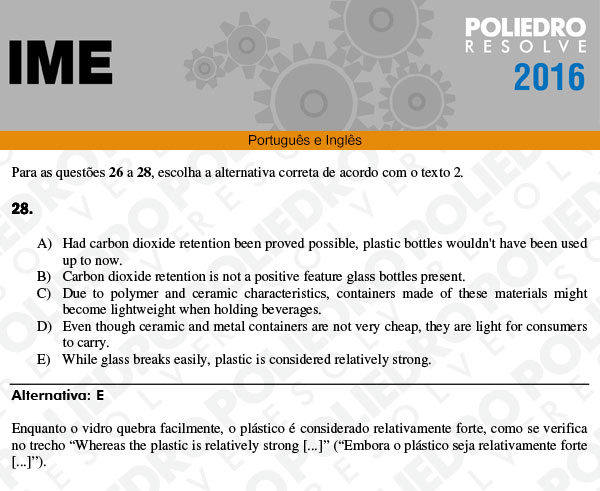 Questão 28 - Português e Inglês - IME 2016