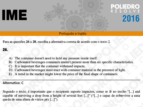 Questão 26 - Português e Inglês - IME 2016