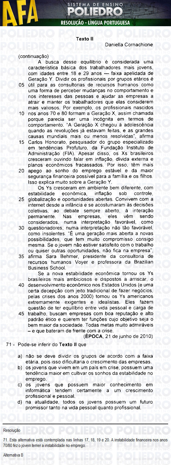 Questão 71 - Código 11 - AFA 2011