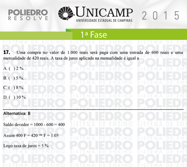 Questão 17 - 1ª Fase - UNICAMP 2015