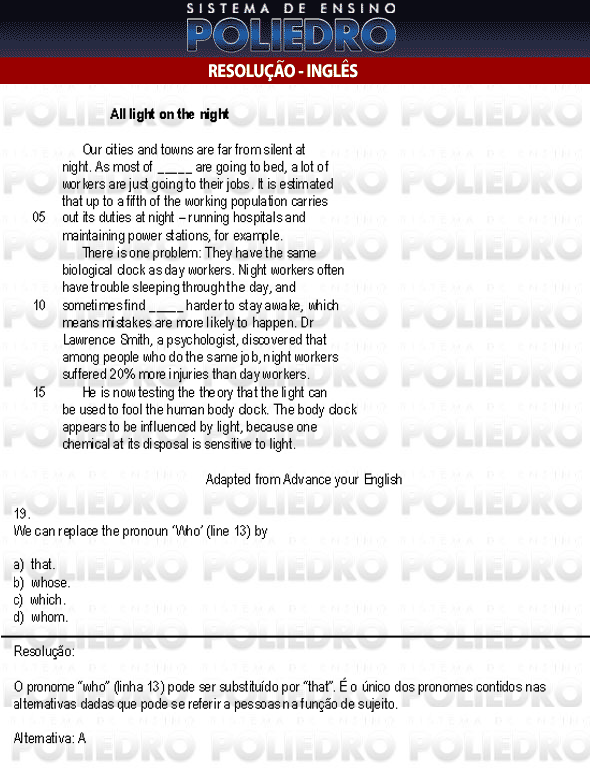 Questão 19 - Inglês e Matemática - AFA 2010