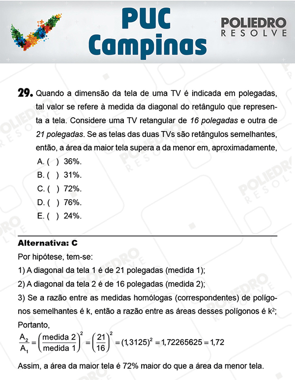 Questão 29 - 1ª Fase - Prova Verde - PUC-Campinas 2018