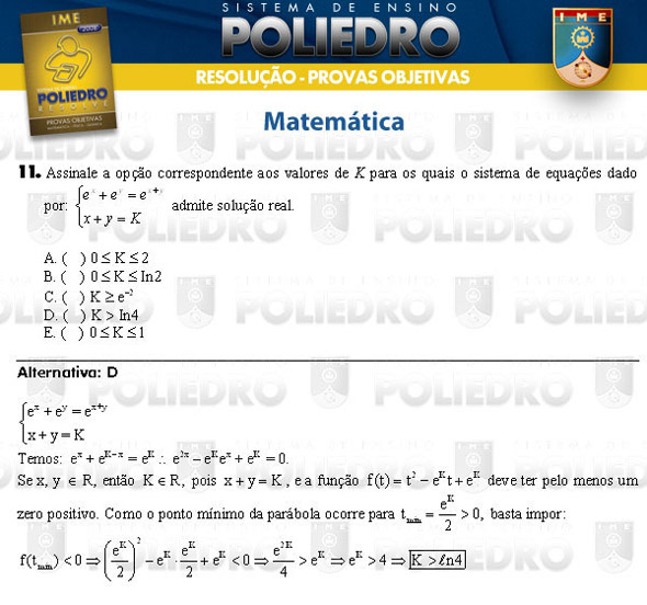 Questão 11 - Objetivas - IME 2008