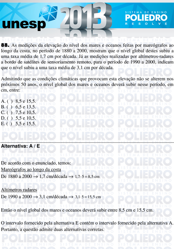Questão 88 - 1ª Fase - UNESP 2013