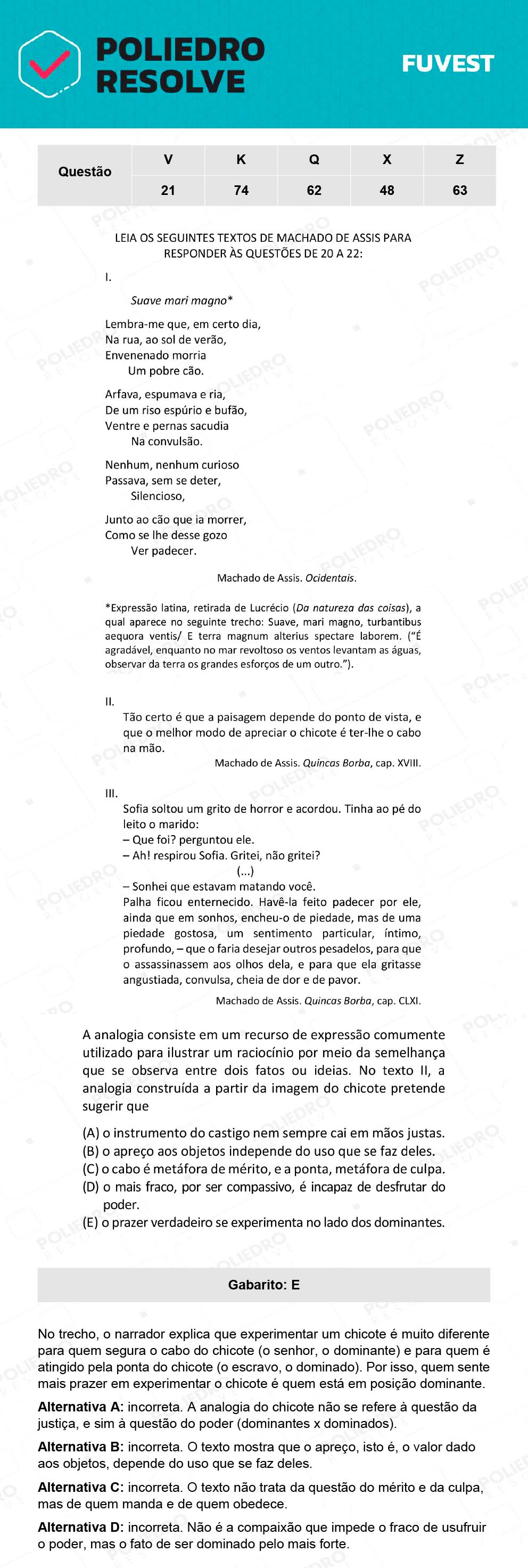 Questão 62 - 1ª Fase - Prova Q - 12/12/21 - FUVEST 2022