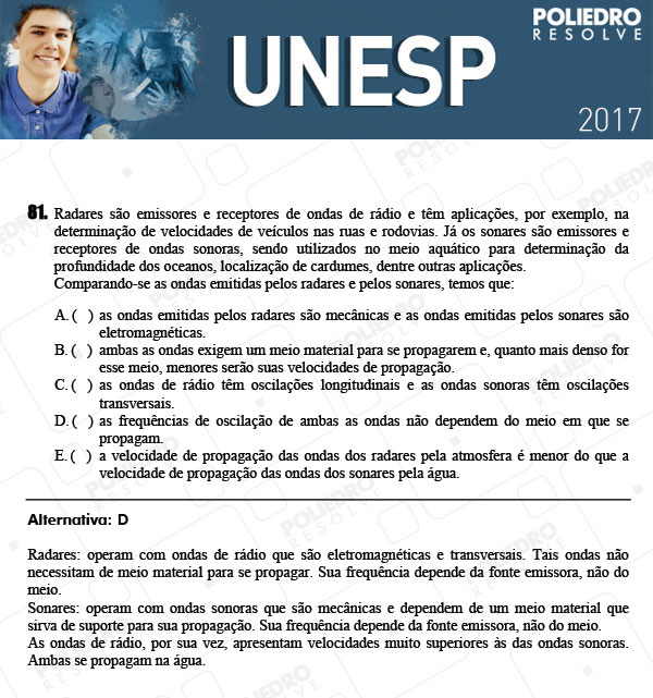 Questão 81 - 1ª Fase - UNESP 2017