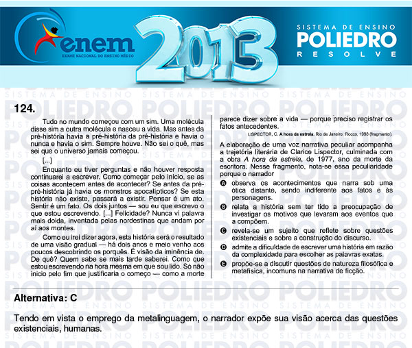 Questão 124 - Domingo (Prova Cinza) - ENEM 2013