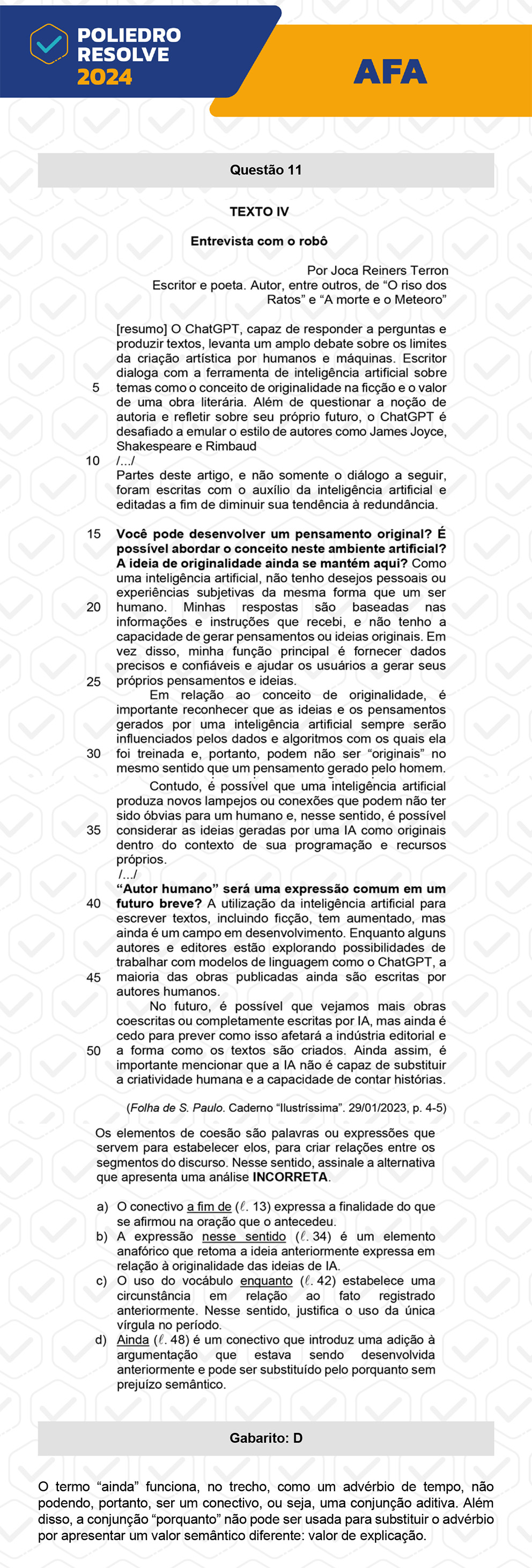 Questão 11 - Prova Modelo A - AFA 2024