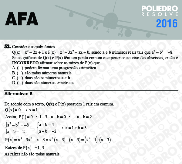 Questão 52 - Prova Modelo C - AFA 2016